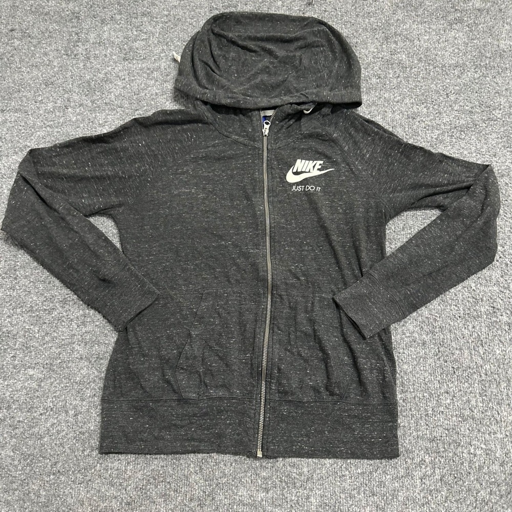 Nike Hoodie Womens Size M Grey Organic Cotton Full Zip Sportswear Casual 87495